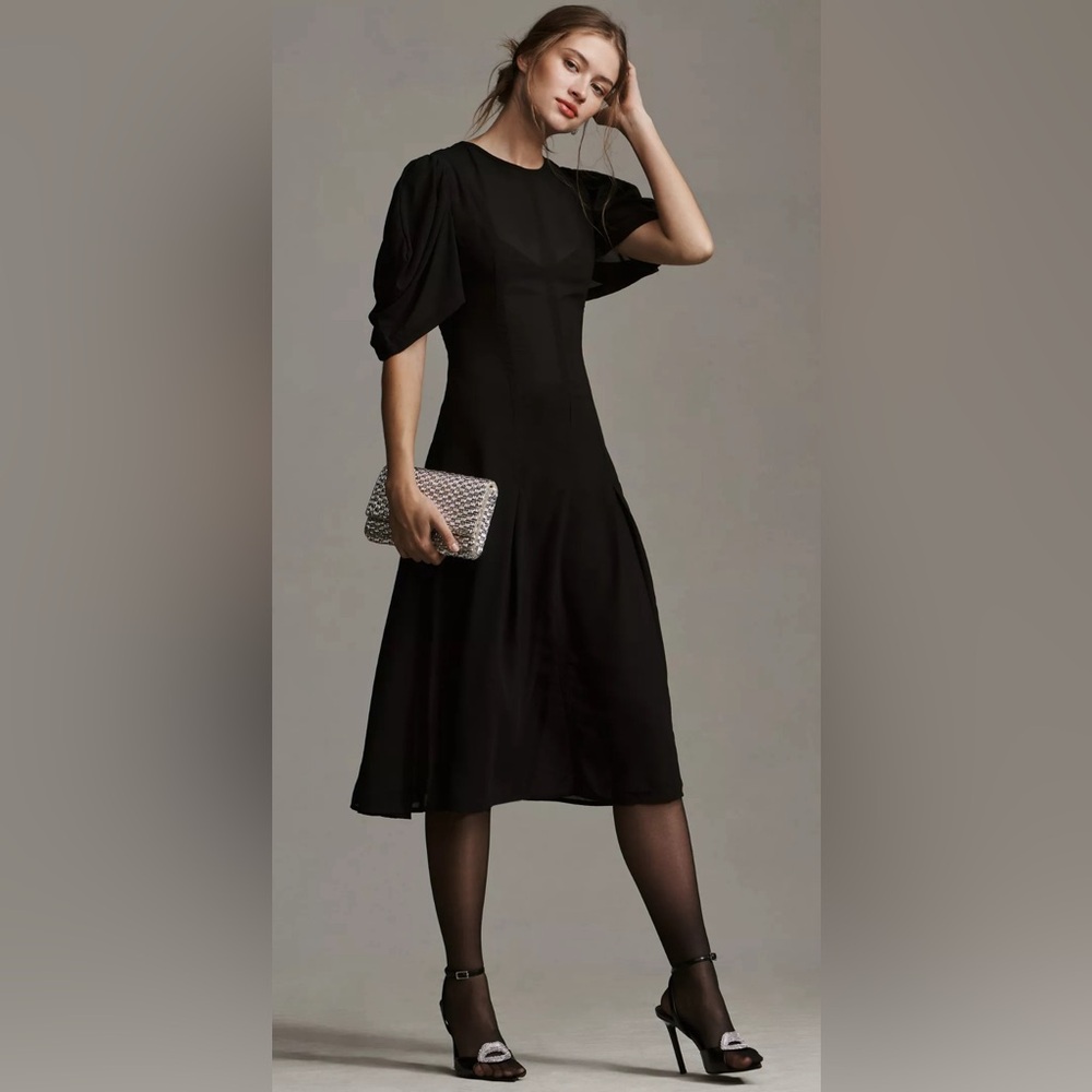 NWT By Anthropologie Modern Sheer Black Midi Dress